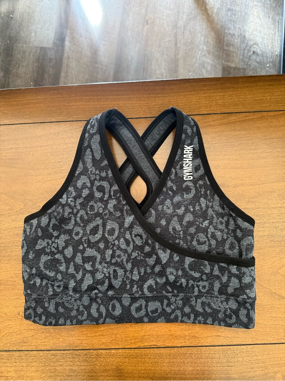 Gymshark Black & Gray Leopard Cross-Back Sports Bra